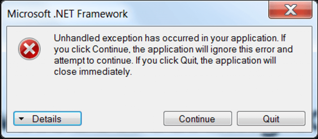 unhandled exception has occurred in your application 1 1